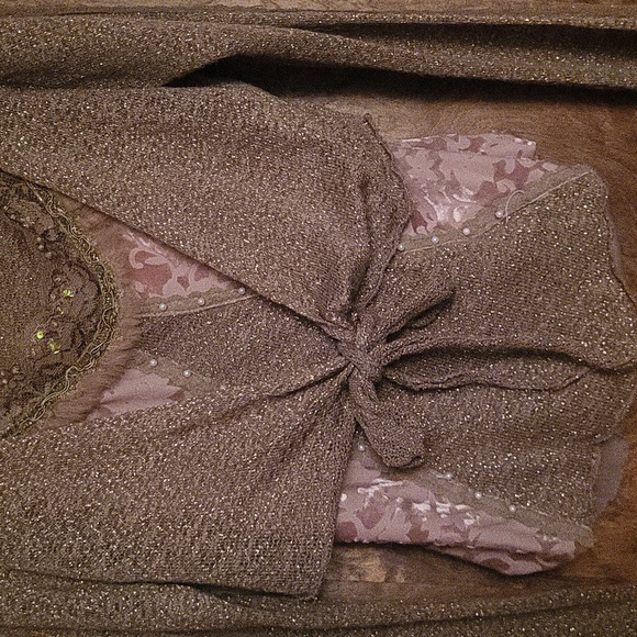 Great For Holidays 2 Piece Tie Cardigan w/Rabbit Fur Trim Camisole Top Medium - Picture 6 of 16